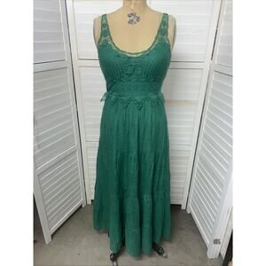 J. GEE Boho Artisan Maxi Sun Dress Size Medium Resort Modern Prairie Green